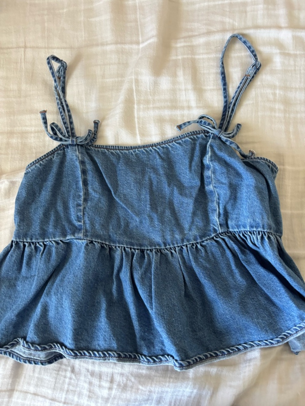 American Eagle Outfitters Light Blue Denim Tie-Strap Crop Top